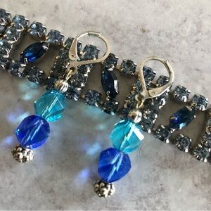 Sapphire Blue Rhinestone Statement Bracelet & Dangle Earrings Set